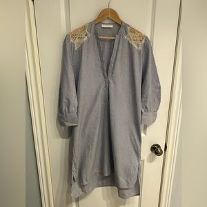 Sandro Paris thin striped with lace cutout tunic M/L